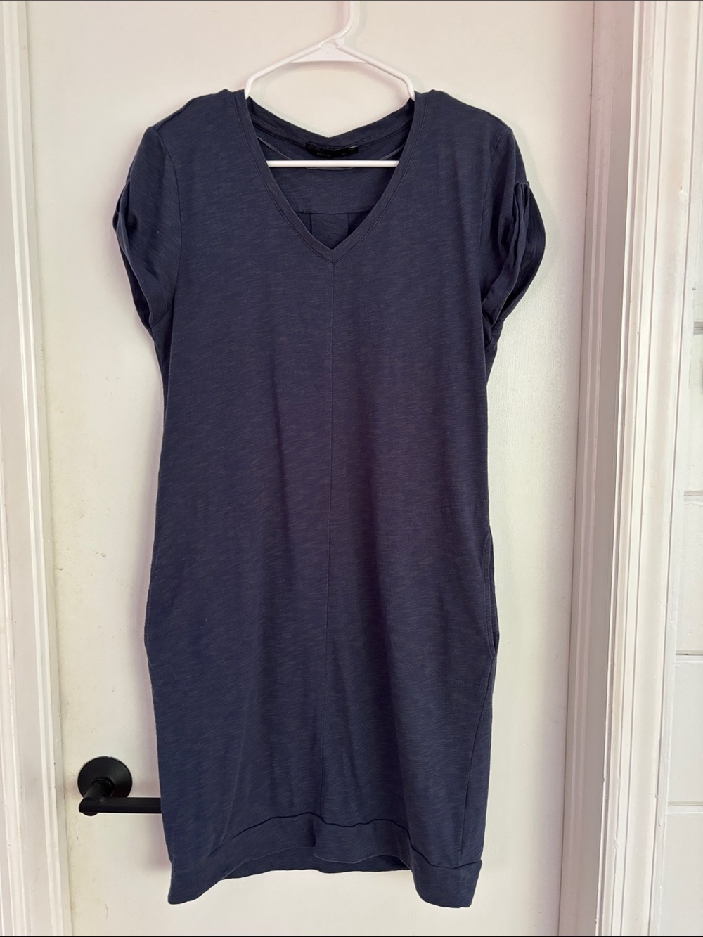 Prana Navy V-Neck Midi Dress with Short Sleeves